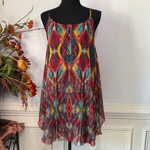NWOT Alice + Olivia Red Green Gold Abstract Flowing Sleeveless Dress XS